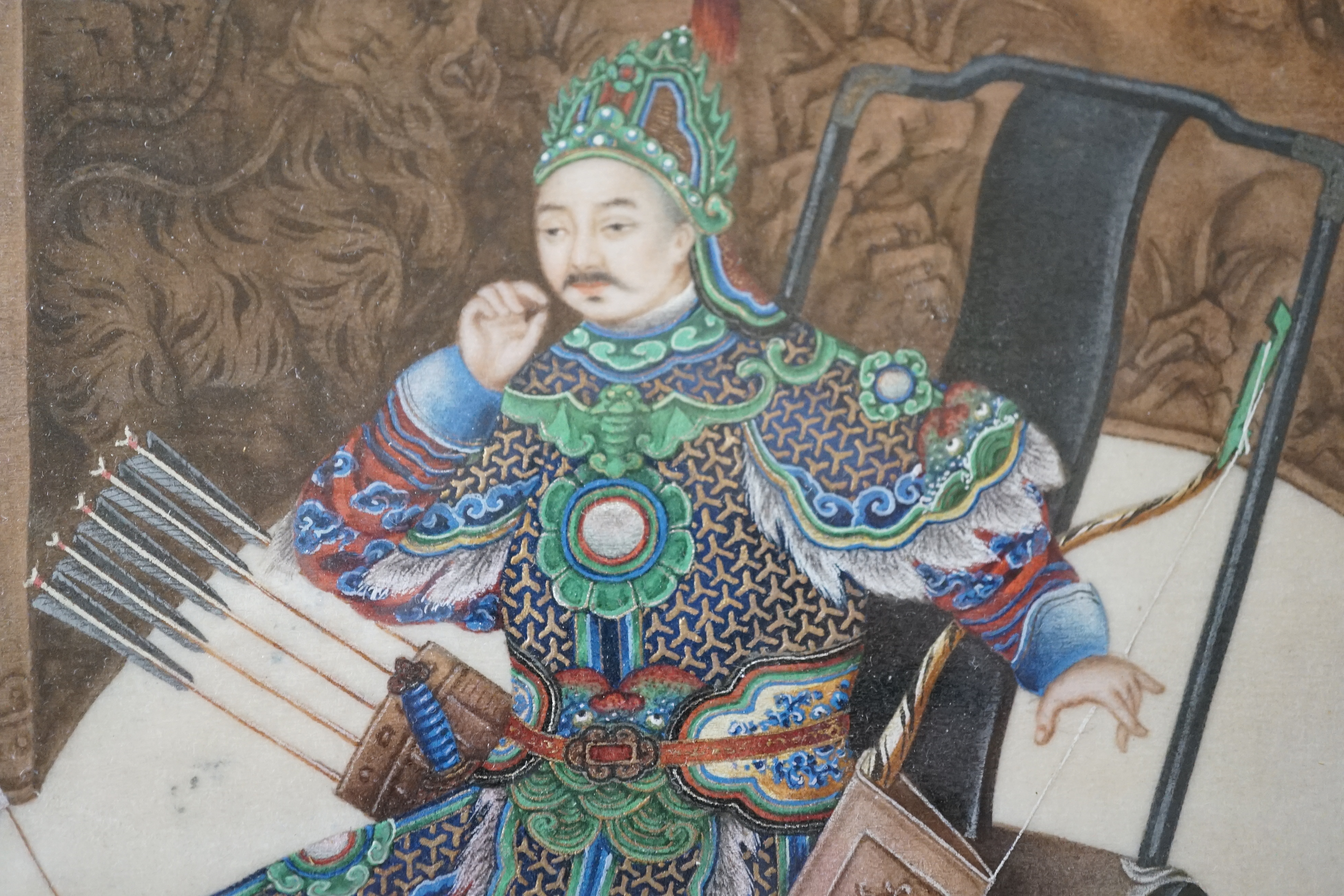 A set of eight Chinese pith paintings of an emperor and empress, court dignitaries and attendants, mid 19th century